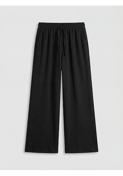 Lcw Modest Siyah Beli Lastikli Dokulu Kadın Pantolon