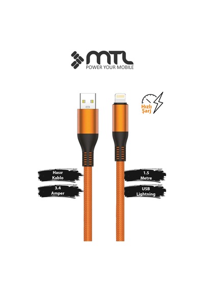 3.4a Apple Uyumlu iPhone Lightning Metal Başlıklı Örgülü Hızlı Şarj Ve Data Kablosu 1.5 Metre Mt2052