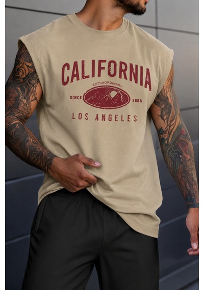 Cool Tarz Erkek Oversize Kolsuz Tişört %100 Pamuk California Baskılı Bisiklet Yaka Atlet Vizon Vizon Cool Tarz Erkek Oversize Kolsuz Tişört %100 Pamuk California Baskılı Bisiklet Yaka Atlet Vizon Vizon