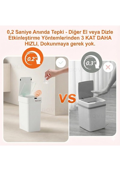 9 Litre Otomatik Hareket Sensörlü Çöp Kovası, Banyo Çöp Kovası, Çöp Kutusu Beyaz