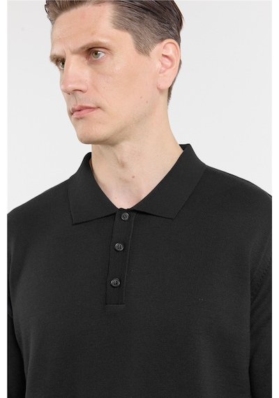 İmza Siyah Polo Yaka Cepsiz Comfort Fit Classic Triko Kazak 1012255255