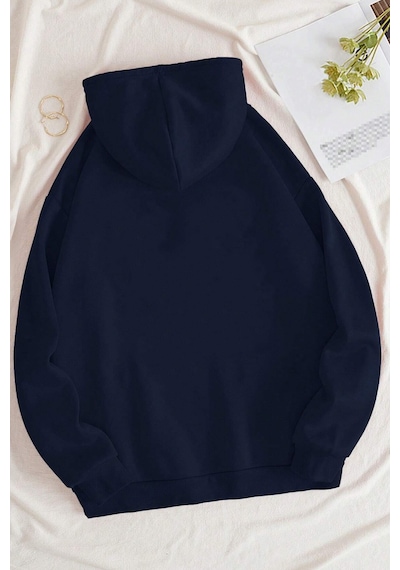 Unisex Oversize Holiday Baskılı Sweatshirt Lacivert