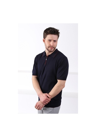 Ferraro Lacivert Yaka Şerit Fermuarlı Erkek Pamuk Triko T-Shirt-Lacivert Ferraro Lacivert Yaka Şerit Fermuarlı Erkek Pamuk Triko T-Shirt-Lacivert