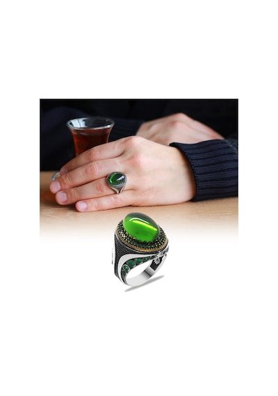 Yeşil Zirkon Taşlı Mikro Zirkon Taş Mıhlamalı Oval Tasarım 925 Ay (500124401)