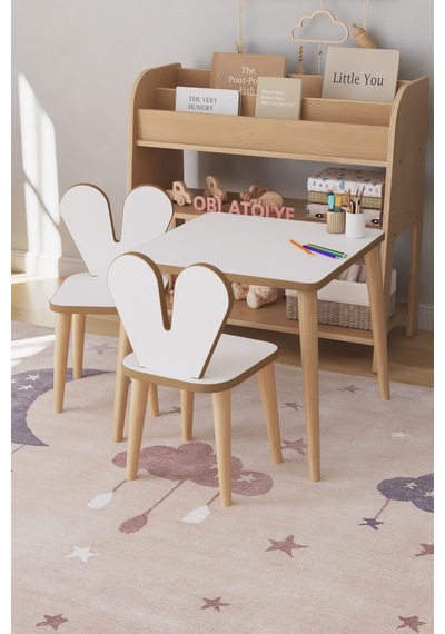 Çocuk Oyun Aktivite Masası 45x45 Cm 2 Sandalyeli Çocuk Çalışma Masası Çok Renkli