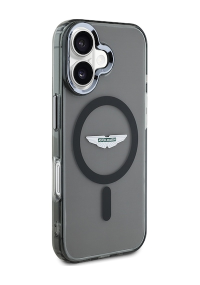 Apple Uyumlu iPhone 16 Kılıf Aston Martin Lisanslı Magsafe Şarj Özellikli Iml Baskı Logolu Buzlu Kapak Siyah