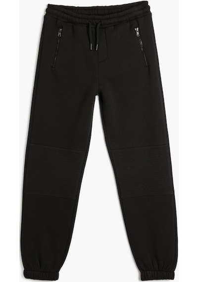 Koton Jogger Eşofman Altı Fermuar Detaylı Şardonlu Pamuklu Siyah 4wkb40227tk 4WKB40227TK999 Siyah
