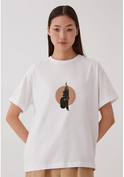 Noıssey Başak Burcu Tasarımlı Baskılı - Unisex Oversize Beyaz T-shirt Çok Renkli