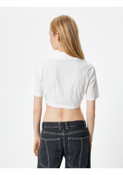 Koton Crop Gömlek Kısa Kollu Cep Detaylı Kırık Beyaz 4sak60008ew Ekru