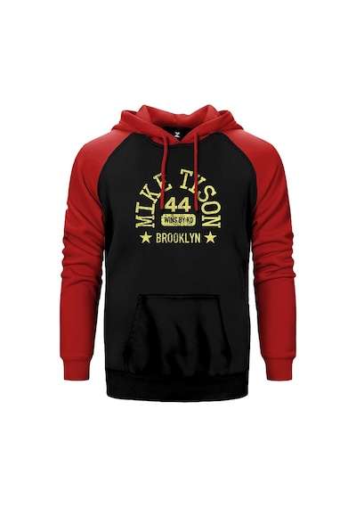 Mike Tyson 44 Wins By Knockout Kırmızı Renk Reglan Kol Kapşonlu Sweatshirt Kırmızı