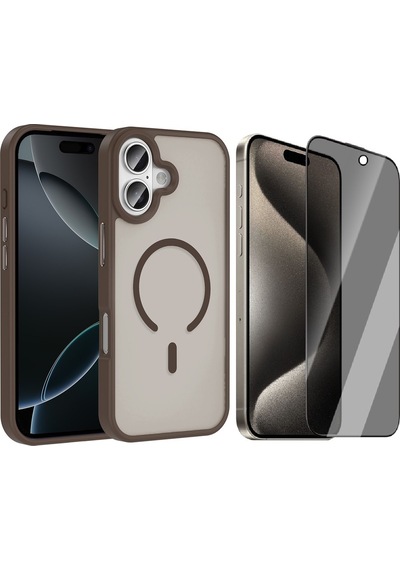 Vendas Apple Uyumlu iPhone 17 Kılıf M-safe Şarj Özellikli Mat Arka Yüzey Zore Sio Kapak + Hayalet Ekran Koruyucu Desert Titanyum