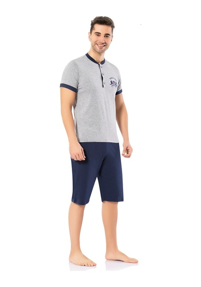 Erdem Gri Erkek 3'lü Yazlık Pijama Takımı 2022-43 Gri