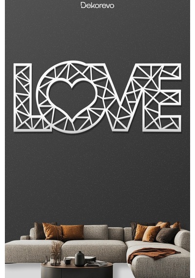 Love Yazı Metal Duvar Tablosu - Metal Duvar Sanatı - Beyaz - 20 X 50 Cm