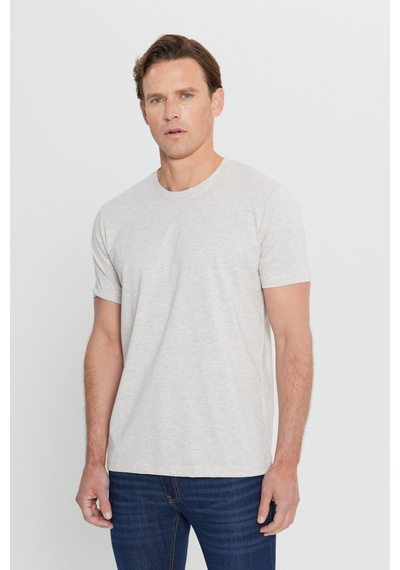 Ac&Co / Altınyıldız Classics Slim Fit Bisiklet Yaka Kısa Kol Pamuklu Erkek Tişört Bej Melanj Bej