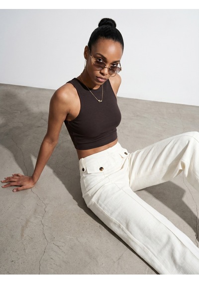 Dilvin 32941 Halter Yaka Crop Top-koyu Kahve