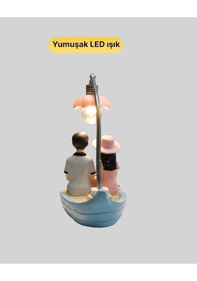 Romantik Sandal Üzerinde Çift Figürü Led Gece Lambası Masa Dekoru Yeni Nesil Çok Renkli