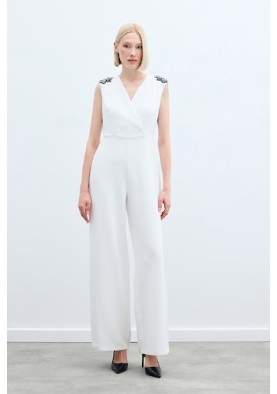 Sateen Aksesuar Detaylı Tulum - Ekru-135221 Ekru