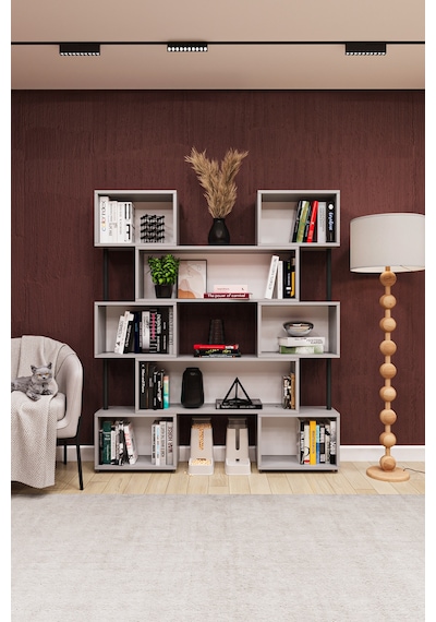 Asra Trend Modern Ayarlanabilir Raflı Ev Ofis Kitaplık %100 Mdf Dekoratif Kütüphane Kitaplık Dk02 Kül Gri