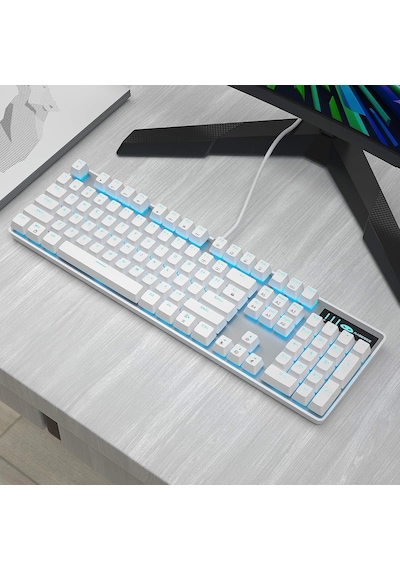 Mekanik Oyun Klavyesi, Kablolu Usb Ayarlanabilir Arka Işık Klavyesi, Yeni Mekanik Fırtına%100 Anti-gölgelenme Klavye Windows Pc/mac Oyunları İçin Mavi Anahtarlı Beyaz