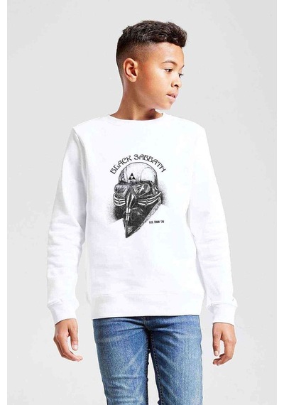 Tshirthane Black Sabbath Metal Baskılı Unisex Çocuk Beyaz Sweatshirt