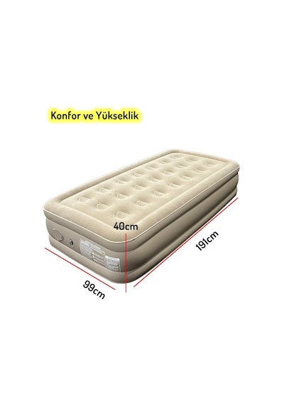 Efsane Kamp Double Yüksek Otomatik Şişen Dahili Pompalı Tek Kişişik Yatak Beyaz