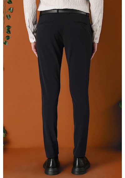 Efor Slim Fit Yan Cepli Düz Esnek Casual Siyah Pantolon P 1144 Siyah