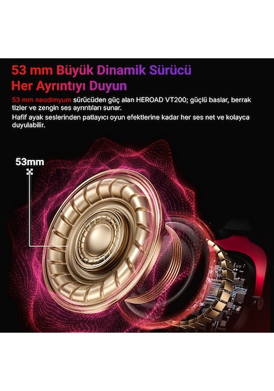 Heroad Vt200 6.0 Gaming Oyuncu Kulaklığı 53 Mm - Protein Deri 7.1 Surround 3 Mod 3.5mm, 2.4ghz, Bt