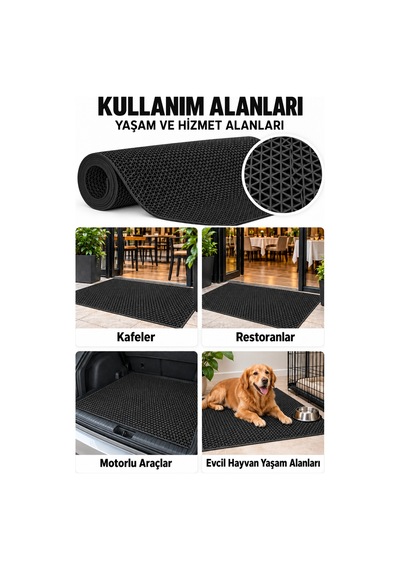 Hortumtech Zmat Yıldız Paspas Kaydırmaz Pvc Islak Zemin Duş Havuz Su Tahliyesi 5 Mm - Siyah 120 X 650 Cm