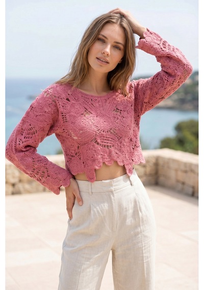 Sayzen Your Shine Dantel Işleme Crop Bluz Sy-shn04 Gül