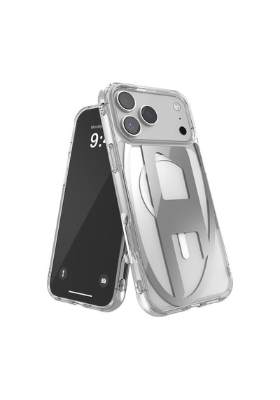 Diesel Apple iPhone 17 Pro Uyumlu Max Magsafe Destekli Oval D Metalik Kılıf - Gümüş