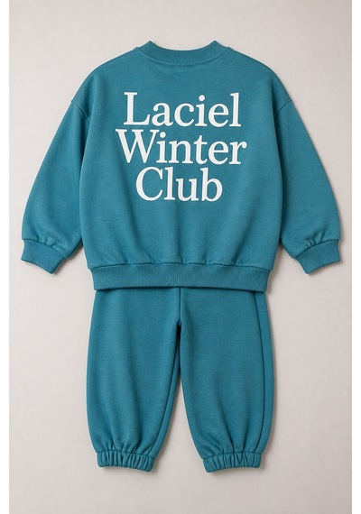 Eray Alp Kids Unisex Çocuk Turkuaz Baskılı Eşofman Takımı Günlük Rahat Kombin Mavi