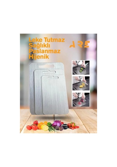 3'lü Paslanmaz Çelik Kesme Doğrama Tahtası Seti Gıda Temasına Uygun, Çok Renkli
