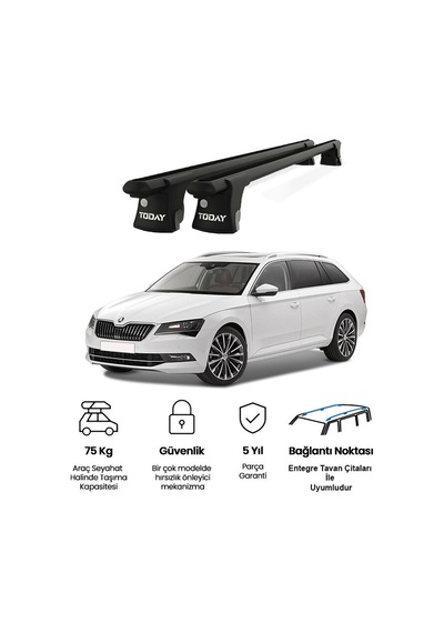 Trio-ı Skoda Superb Kombi 2015 Ve Sonrası Uyumlu Siyah Kilitli Ara Atkı 120cm Port Bagaj Tavan Barı