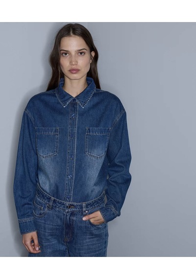 İpekyol Çıkarılabilir Fularlı Denim İndigo Kadın Gömlek Iw6260025145