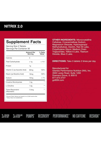 Bsn Nıtrıx 2.0 Creatine Citrulline Resveratrol Muscle Recovery 90 Tablet Aromasız
