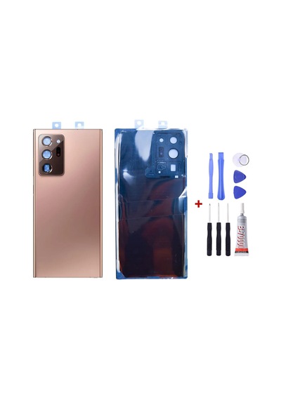 Samsung Note 20 Ultra Kamera Camlı Kahverengi Uyumlu Arka Cam Kapak Pil Kapağı Tamir Set B7000 Set Kahverengi