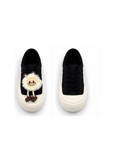 Look Life Pelüş Figürlü Kalın Tabanlı Sneaker Spor Ayakkabı Beyaz