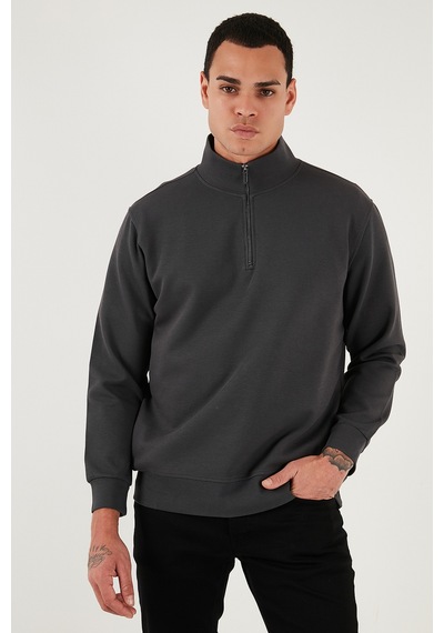 Buratti Pamuklu Regular Fit Yarım Fermuarlı Dik Yaka Erkek Sweat 5905470 Antrasit
