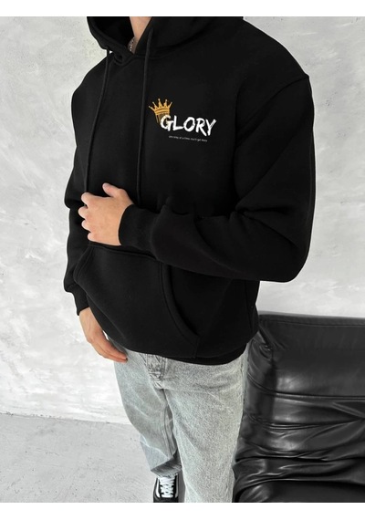 Valensdesign Kışlık Üç İplik Kapşonlu Sweatshirt - Siyah