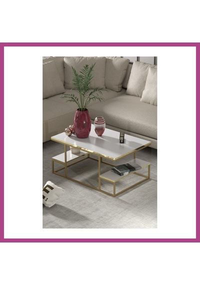Gees Global Delux Orta Sehpa Gold Beyaz 90x60 Cm Gbzs