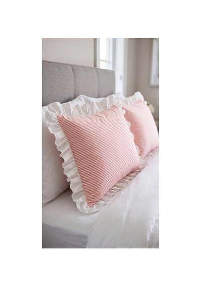 2'li Pamuklu Kumaş Beyaz Fırfırlı Çizgili Yastık Kılıfı 50x70 Cm Turuncu - 905289691 Turuncu