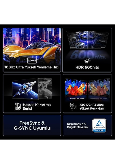 TCL 25G64 Gaming Monitörü 25" 1ms 300hz Fhd Qd-mini Led Fps Oyuncu Monitörü Freesync Premium