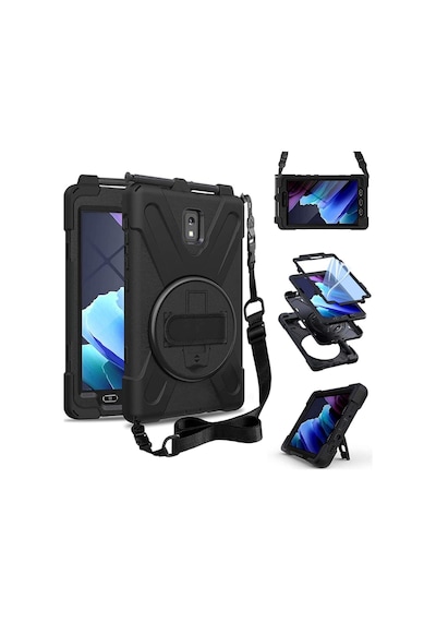 Samsung Galaxy Uyumlu Tab Active 3 T577 Tablet Kılıfı Defender Askılı Tank Zırh Silikon Yüksek Koruma Kılıf