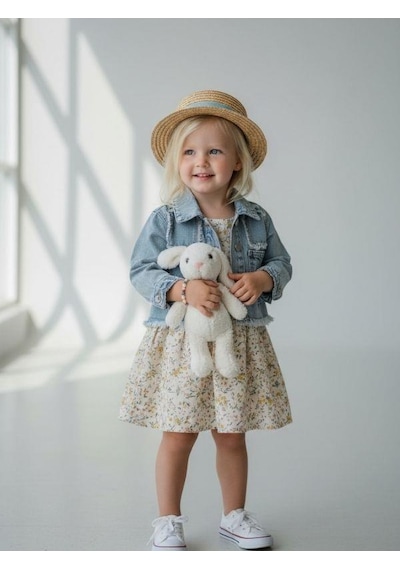 Zekids Kız Çocuk Crop Kesim Kot Ceket-16901 Çok Renkli