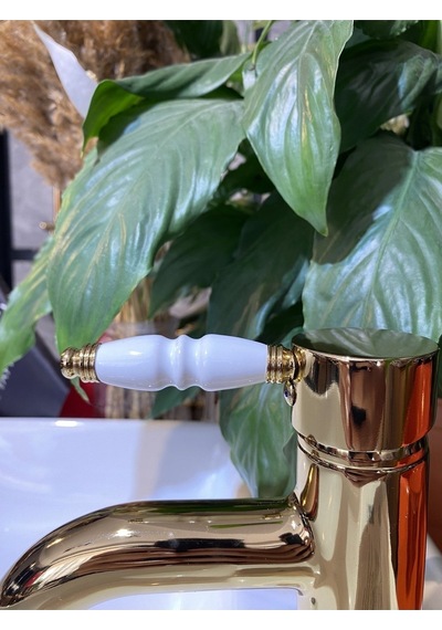 İsaoğlu Yapı Gold Lavabo Bataryası Altın Lavabo Musluğu Porsalen Kulp Country Tasarım Gold Batarya Gold