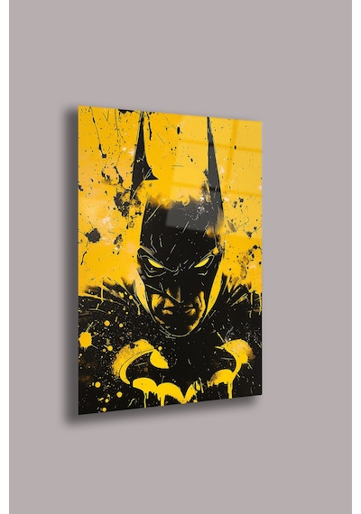 Batman Silüeti 4mm Cam Tablo Karanlık Uv Baskı Tasarım Beyaz