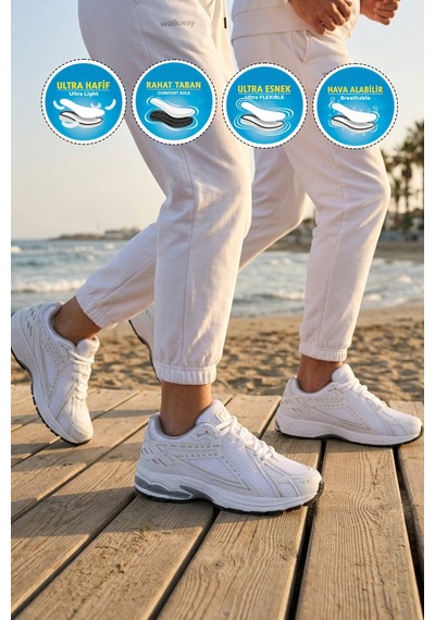 Walkway Beyaz Fileli Hafif Esnek Hafızalı Taban Unisex Spor Ayakkabı Ruth G
