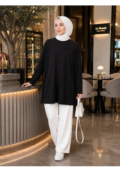 Esra Butik78 Siyah & Beyaz Uzun Kollu İçlik Standart Beden Boy: 75 Cm