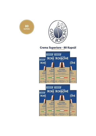 Caffe Borbone Crema Superiore 80 Kapsül 8x10 - Nespresso Uyumlu Alüminyum Kapsül Kahve