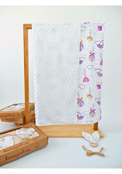 Nohut Desenli %100 Pamuklu Çift Katlı Bebek Battaniyesi 85x85 Cm Kız/erkek Kundak & Mevsimlik Örtü Ekru